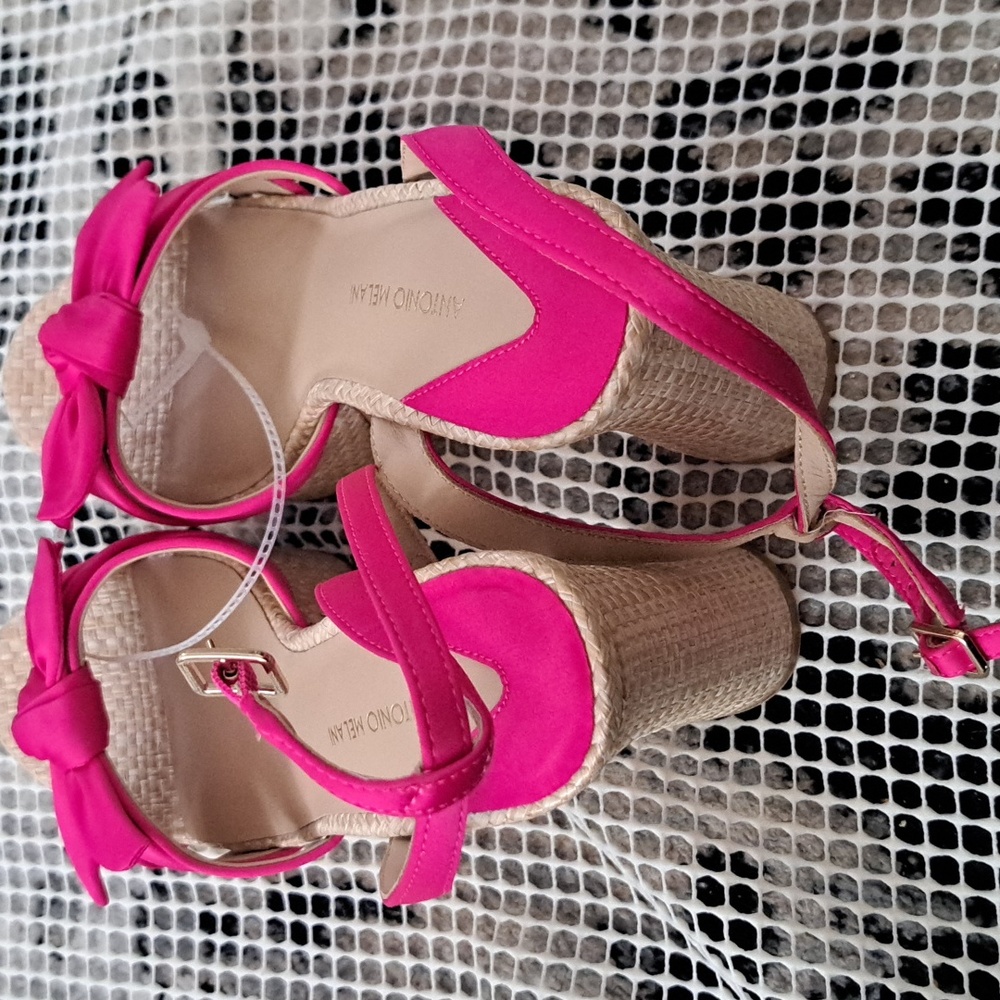 Antonio Melani Bindi Satin Bow Raffia Platform Sandals - Picture 4 of 9
